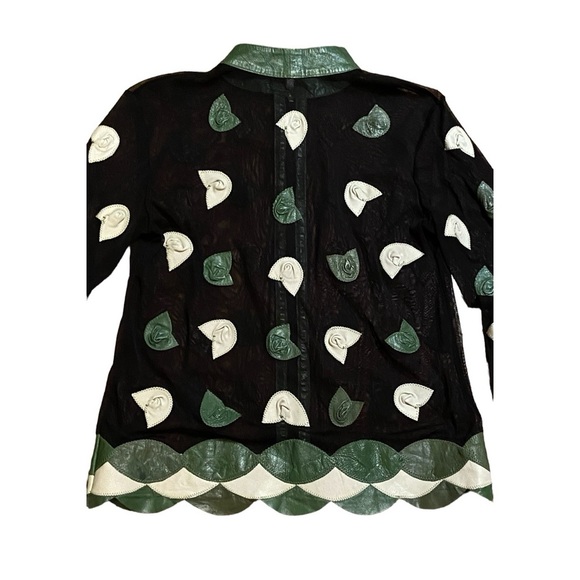 Unique Leather Studio Black Mesh With Leather Flowers Jacket - Picture 4 of 14